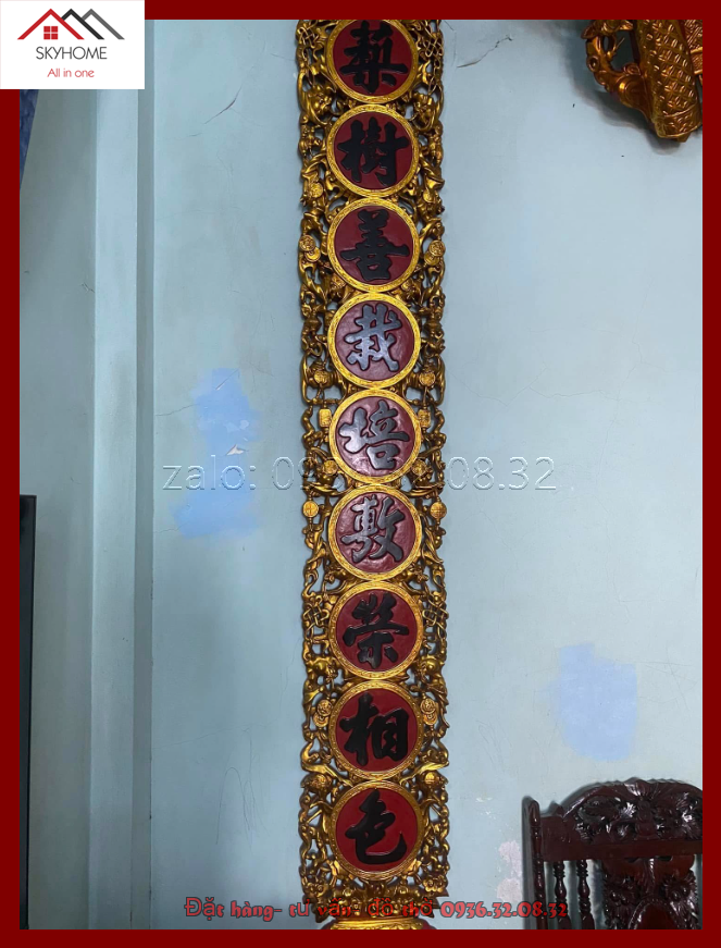 Câu đối thờ chữ Hoa đường quang diễm- Lê thụ thiện tài